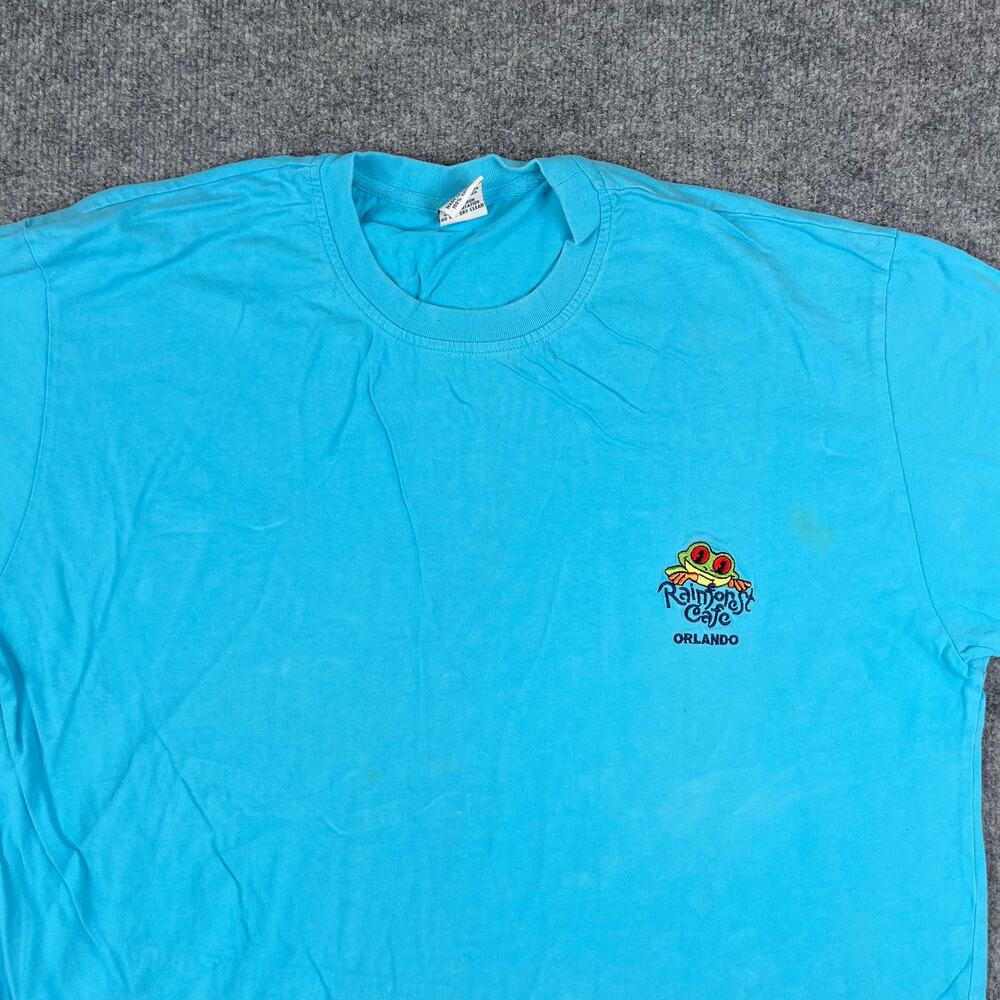Rainforest Cafe T Shirt Mens XXL Blue Orlando Graphic Logo Casual Short Sleeve